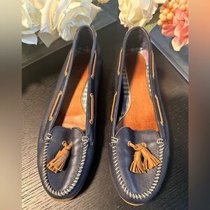 Sperry Top Sider Navy Loafers Boat Shoes with Brown Tassel Accent on Toe Size 10